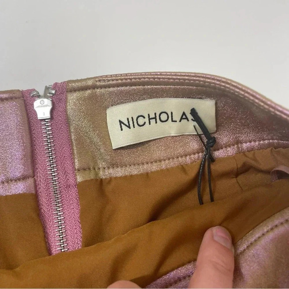 Nicholas Sofie Metallic Rose Wrap Style Lace Up Mini Skirt Size 4 - Picture 2 of 14